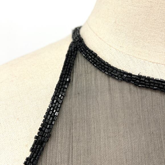 Vintage Y2K Scala Black Beaded Open Back Lattice Evening Gown - Picture 5 of 11